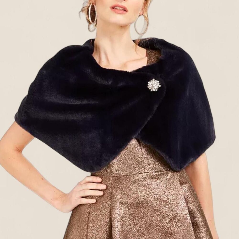 Black faux fur shrug bolero crop jacket | size small old Hollywood glam - Picture 2 of 8